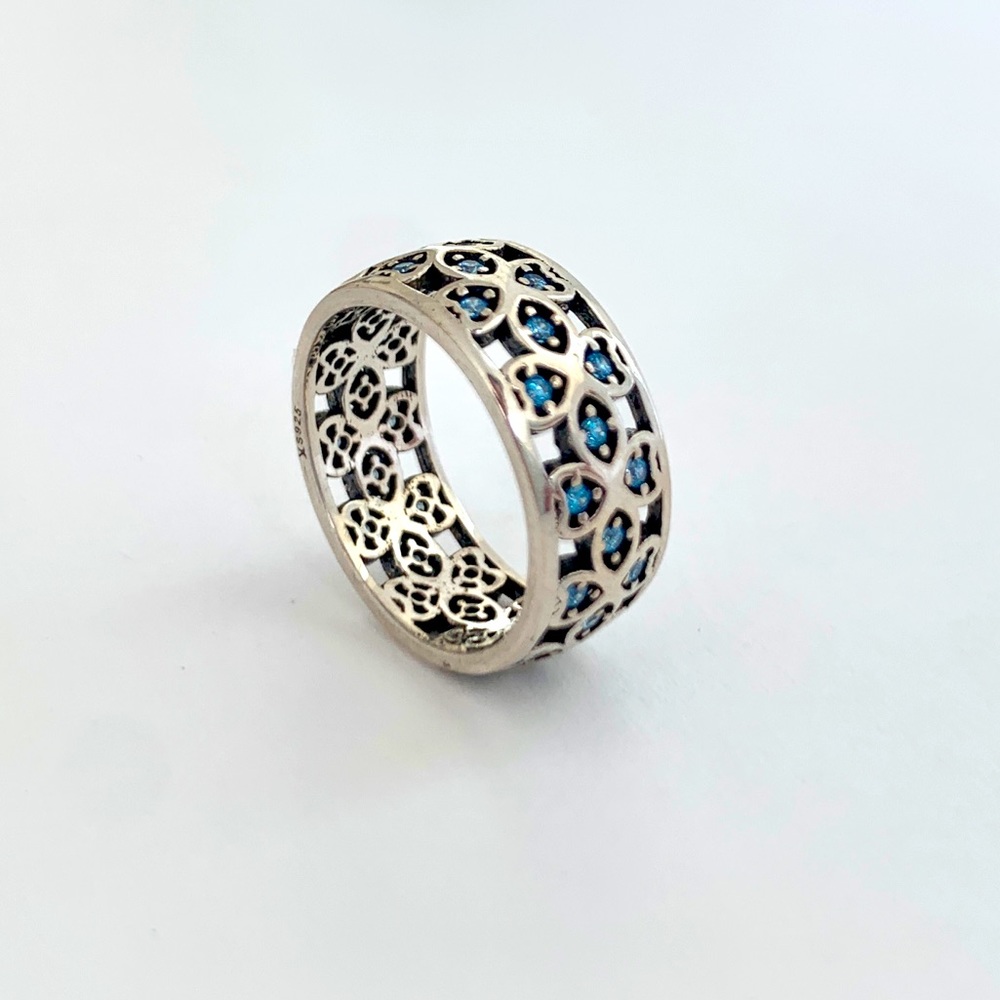 🆕 925 Sterling Silver Ring With Blue Cubic Zirconia